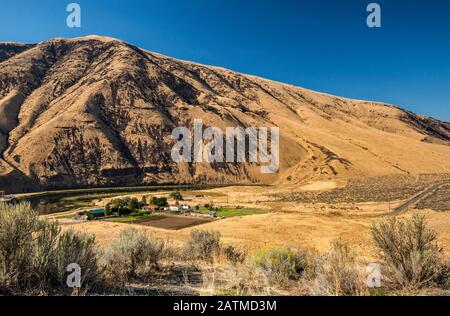 Ranch im Yakima River Canyon, Columbia Plateau, in der Nähe von Yakima, Washington State, USA Stockfoto