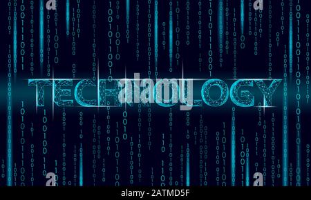 Technologie 3D-Beschriftung. Polygonalbuchstaben leuchtende Lichteffekte. Online-News-App für Cyberspace Innovation Computer. Tägliches digitales Hea-Media-Konzept Stock Vektor