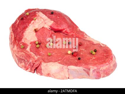 Frisches rohes Rotrippe-Rind-Steak isoliert auf weißem Hintergrund Stockfoto