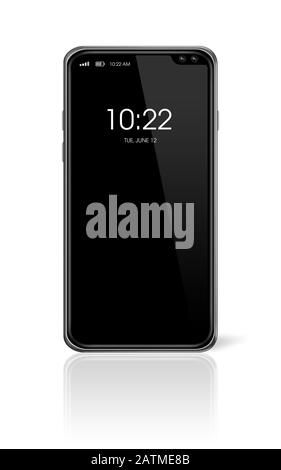 All-BlackBerry-Smartphone mockup isoliert auf Weiss mit Anzeige der Uhr. 3D-Rendering Stockfoto