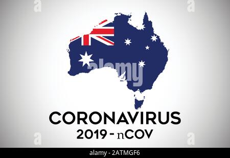 Coronavirus in Australien und Landesflaggen innerhalb Der Landesgrenze Vektor-Design. 2019-nCoV mit Australien Karte mit nationaler Flagge Vector Illustration Stock Vektor