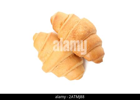 Frisch gebackene Croissants isoliert auf weißem Hintergrund Stockfoto
