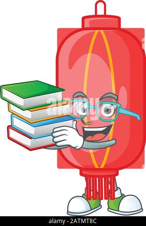 Cooler und cleverer chinesischer Traditional Paper Maskottchen Cartoon mit Buch Stock Vektor