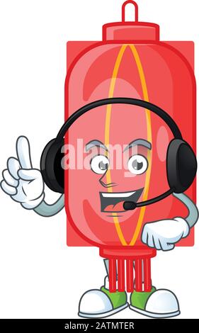 Smiley chinesisches traditionelles Cartoon-Character-Design mit Kopfhörer Stock Vektor