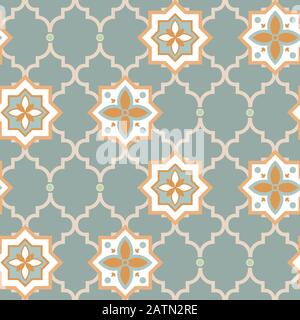 Eklektisches, kombiniertes Design, nahtloses Muster mit orientalischen und klassischen Motiven. Arabische Vektorfarben sind blaue Farben. Stock Vektor