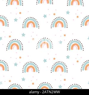Rainbow Cute Shapes Baby Theme Seamless Muster. Rundbögen wiederholen den Hintergrund für das Kinderdesign von Wrap, Textil und Druck. Stock Vektor