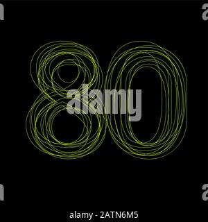 Vektor-Vorzeichen lineare Fluoreszenzzahl 80, grünes Licht auf schwarzem Hintergrund Stock Vektor