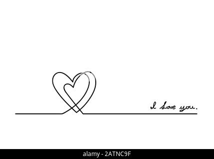 Durchgängige einzeilige Zeichnung der WORTLIEBE, minimalistische Schwarz-Weiß-Illustration des valentine-konzepts Stockfoto
