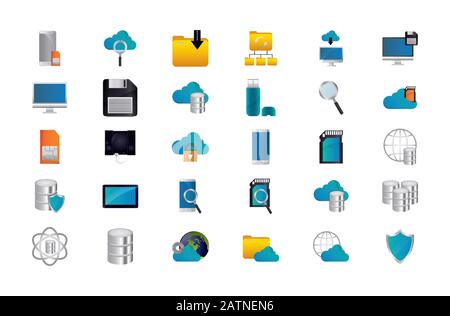 Icon Set Design, digitale Technologie Kommunikation soziale Medien Internet web- und Gerät Thema Vector Illustration Stock Vektor