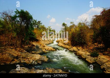 Li Phi oder Somphamit Wasserfall in Laos - 4.000 Inseln Stockfoto
