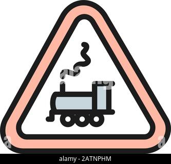Hinweisschild, Symbol für flache Linien im Eisenbahnverkehr. Stock Vektor