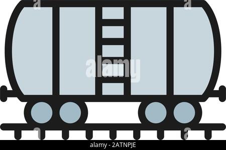 Öltank auf Schienen, Symbol für flache Linie des Gepäckwagens. Stock Vektor