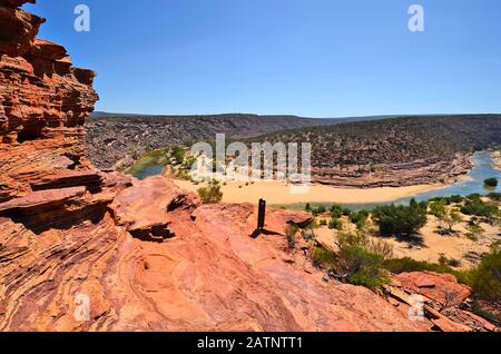 Australien, Kalbarri National Park, Weg zum Fenster der Natur und Blick auf den Murchison River Stockfoto