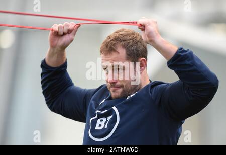 Oriam Sports Performance Center, Riccarton, Edinburgh, Schottland. UK .4.-Feb-20 Scottish Rugby Allan Dell (London Irish) Training Session vor dem Guinness Six Nations Match 2020 gegen England in Murrayfield. Kredit: Eric mccowat/Alamy Live News Stockfoto