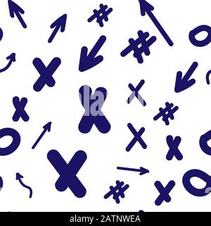 Pfeile, Hashtags Symbole, von Hand gezeichneter Satz verschiedener Formen Stock Vektor