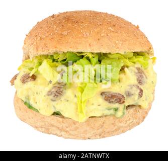 Krönender Hähnchenbrötchen mit Sandwich-Brötchen isoliert auf weißem Hintergrund Stockfoto