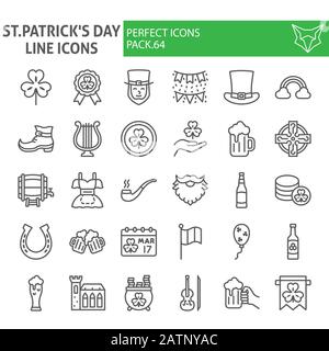 St. Patrick's Day Line Icon Set, Holiday Symbols Collection, Vektorskizzen, Logo-Illustrationen, Saint patrick Icons, Business Signs linear Stock Vektor