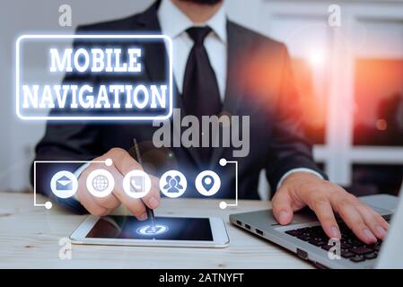 Schreiben Hinweis Übersicht Mobile Navigation. Business Konzept für grafische Benutzeroberfläche verwendet, um das Fahrzeug Unterstützung des Fahrers Stockfoto