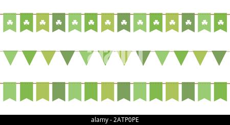 Grün gemusterten Partei flags mit Klee Blätter auf weißem Hintergrund Vektor-illustration EPS 10 isoliert Stock Vektor