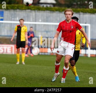 ST ALBANS, ENGLAND - 3. FEBRUAR: George Lapslie von Charlton Athletic Unter 23 während der Professional Development League zwischen Watford Unter 23 und Stockfoto