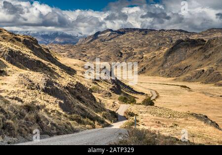 Straße in Chacabuco Tal, Zukunft Patagonien Nationalpark, in der Nähe von Cochrane, Chile Stockfoto