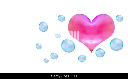 Eine herzförmige Seifenblase. Die Lichtverhältnisse in der Liebe sind nicht zwingend flirtend. Rotes Herz. 3D-Abbildung Stockfoto