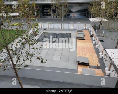 Luftaufnahme der Baustelle bei der Brunnenreparatur auf der City Center Bishop Ranch, San Ramon, Kalifornien, 20. Januar 2020. () Stockfoto