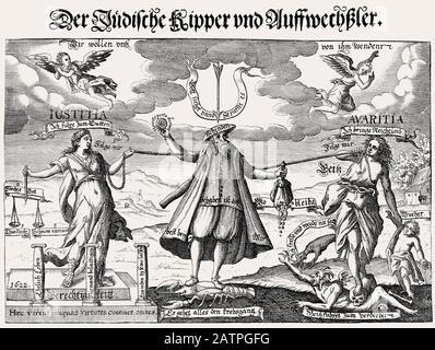 Antisemitisches Progaganda auf dem Kipper und Der Säge oder Kipper und Wipper, deutsche Finanzmeltdown von 1621-23 Stockfoto
