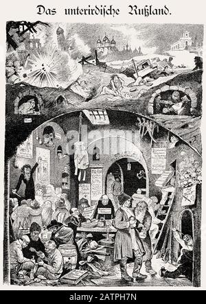Unterirdisches Russland, antisemitischer Cartoon, mutmaßlicher jüdischer Plot zur Destabilisierung Russlands, Pluvium, Ca. 1900 Stockfoto