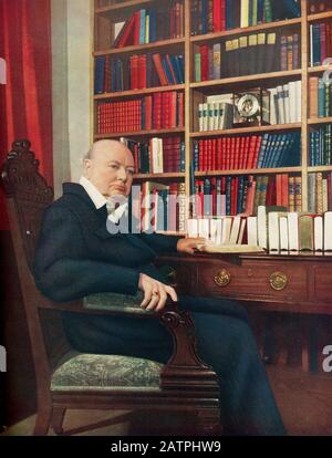 Sir Winston Leonard Spencer-Churchill, 1874 - 1965. Britischer Politiker, Offizier in der Armee, Schriftsteller und zweimal Premierminister des Vereinigten Königreichs. Stockfoto