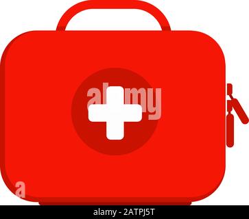 Verbandskasten. Roter medizinischer Fall mit Medikamenten. Vektorgrafiken für die medizinische, medizinische und medizinische Diagnostik Stock Vektor