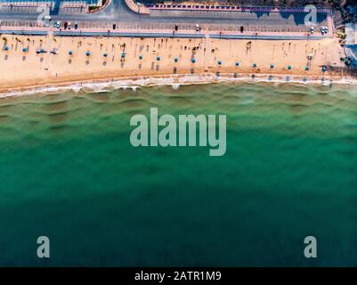 Luftaufnahme im Flamingo Beach in Ras Al Khaimah Emirat der Vereinigten Arabischen Emirate Stockfoto