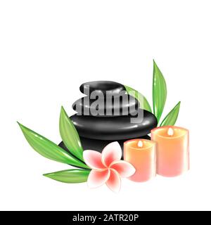 Plumeria Blumen und Schwarz zen Steine Stockfoto