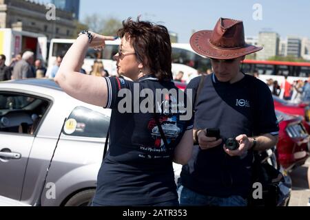 Polen, OTWOCK - 22. April 2017: 9. Rallye Mustang Club Polen, Palast für Kultur und Wissenschaft Warschau Stockfoto