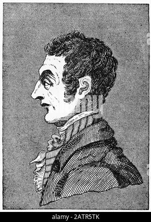 Gravur des Attentäters von John Bellingham (609 - 18. Mai 1812) des britischen Premierministers Spencer Perceval, der im Newgate Prison, London, England, gehängt wurde. Aus Den Chroniken von Newgate, 1884. Stockfoto