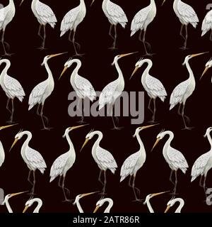 Nahtloses Muster mit weißen Reiheren. Stock Vektor