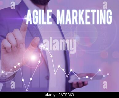 Word Writing Text Agile Marketing. Geschäftsfoto, in dem die Konzentration der Teambemühungen dargestellt wird, die dem Endkunden einen Mehrwert bieten Stockfoto