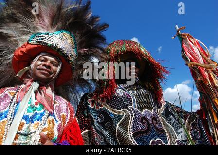 Alliance / Pernambuco / Brasilien. Februar 2008. Traditionelle "Maaracatus"-Parade während Karnevalstagen, in der Nordostlandschaft. Stockfoto