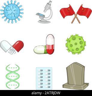 Coronavirus Icons Set, Cartoon Style Stock Vektor