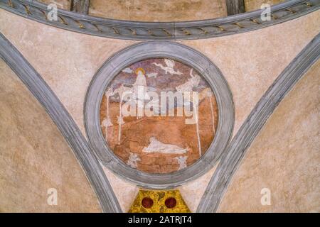 Evangelisten-Geschichten des Heiligen Johannes aus Donatello in der Sagrestia Vecchia im Sankt-Lorenz-Dom in Florenz. Toskana, Italien. Stockfoto