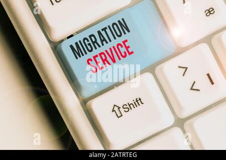 Wort schreiben Text Migration Service. Business Foto präsentieren sich von Unternehmensdaten in einer Cloud Service Provider Stockfoto