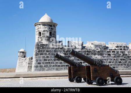 Cannon, Castillo de San Salvador de la Punta, Zentral; Havanna, Kuba Stockfoto