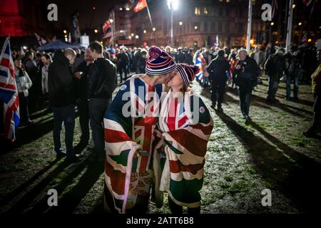 Britischer Brexit Tag 31. Januar 2020. Die Feierlichkeiten in London als Großbritannien verlassen die Europäische Union nach einer 47-jährigen Beziehung endgültig. Stockfoto