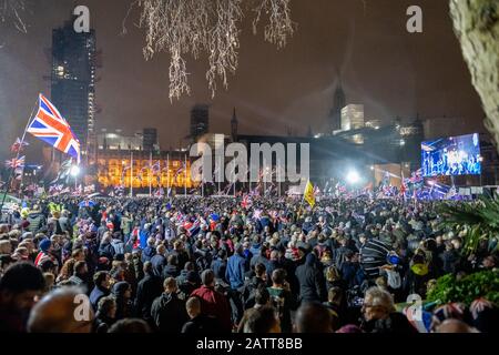 Britischer Brexit Tag 31. Januar 2020. Die Feierlichkeiten in London als Großbritannien verlassen die Europäische Union nach einer 47-jährigen Beziehung endgültig. Stockfoto