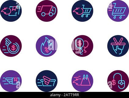 Neon Icon Set Design of Shopping Commerce Market Shop Retail Buy Zahling Banking and Consumerism Theme Vector Illustration Stock Vektor