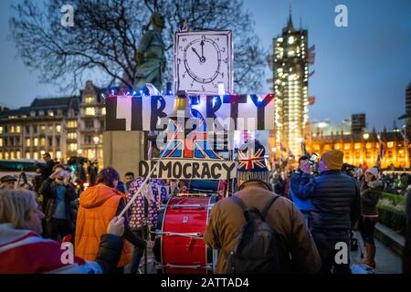 Britischer Brexit Tag 31. Januar 2020. Die Feierlichkeiten in London als Großbritannien verlassen die Europäische Union nach einer 47-jährigen Beziehung endgültig. Stockfoto