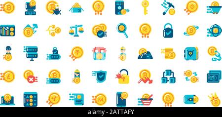 Icon Set Design von Cryptocurrency Geldwechsel Finanzbank Internet Markt elektronische Finanzierungen und Netto-Thema Vector Illustration Stock Vektor