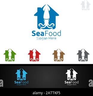 Squid Seafood Logo für Restaurant oder Café Stock Vektor