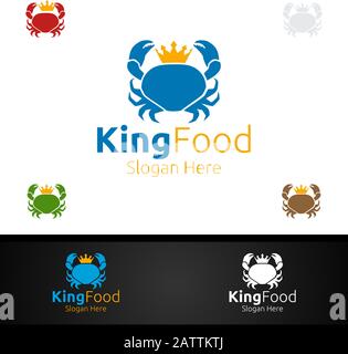 King Crab Seafood Logo für Restaurant oder Café Stock Vektor
