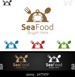 Crab Seafood Logo für Restaurant oder Café Stock Vektor